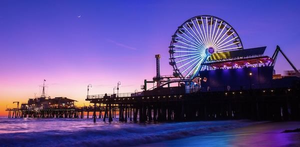 Photo of the Santa Monica pier and ferris wheel at night